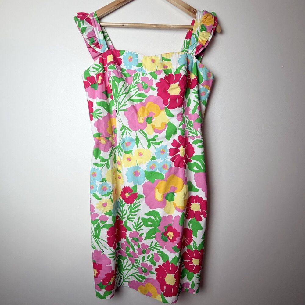 Lilly Pulitzer Floral Ants Dress Women’s 14 Ruffle Sleeve Sweetheart Colorful - Picture 2 of 13
